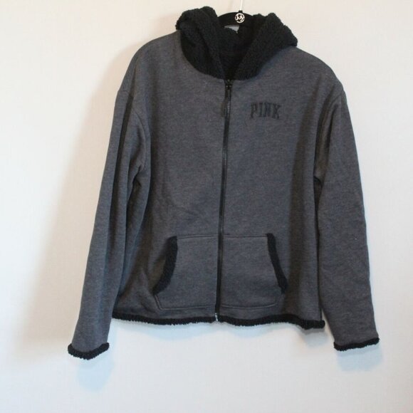 ✨2/$20 PINK Victoria's Secret 2in1 Reversible Sherpa Zip Jacket Small H12156 - Picture 3 of 11